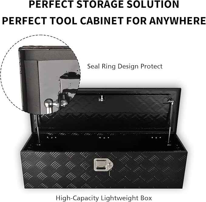 39 Inch Black Aluminum Tool Box 5 Bar Tread ToolBox for Truck Bed Car Outdoor Trailer Pickup Underbody RV ATV Storage Underbed Tools Organizer with Lock and Keys (39"X13"X10")