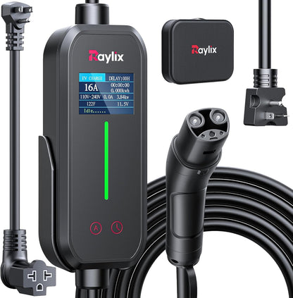 16A Level 1&2 Tesla Charger [Adjustable Current, Delay Charge & Smart Display] Tesla Mobile/Home Charger with 21 ft Cable, Mobile Connector for Model X/Y/3/S/Cybertruck, NEMA 6-20/5-15 Plug, 110-240V