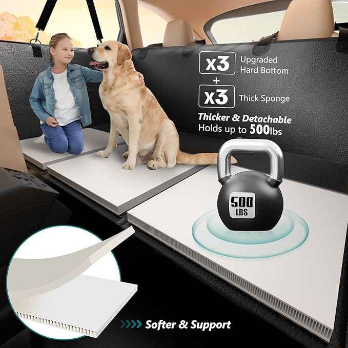 Back Seat Extender for Dogs Upgraded Anti-Scratch PU Leather, Hard Bottom Dog Car Seat Cover for Back Seat, Backseat Extender for Dogs, Waterproof Dog Hammock for Car, SUV, Small Truck, Black