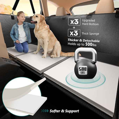 Back Seat Extender for Dogs Upgraded Anti-Scratch PU Leather, Hard Bottom Dog Car Seat Cover for Back Seat, Backseat Extender for Dogs, Waterproof Dog Hammock for Car, SUV, Small Truck, Black