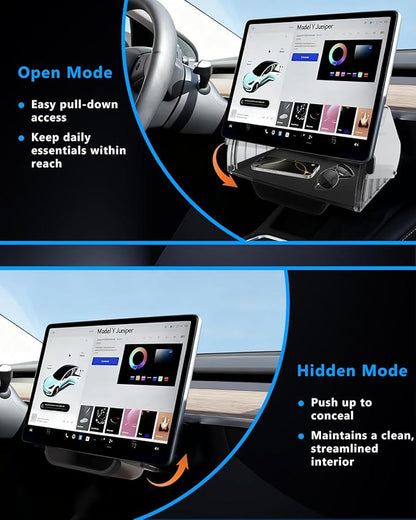 Under Screen Storage Box for Tesla Model Y Juniper 2025 2026, Center Console Organizer Tray Accessories for Model 3 Highland 2024+, Hidden Design (Not for Model Y 2020-2024/Model 3 2017-2023)