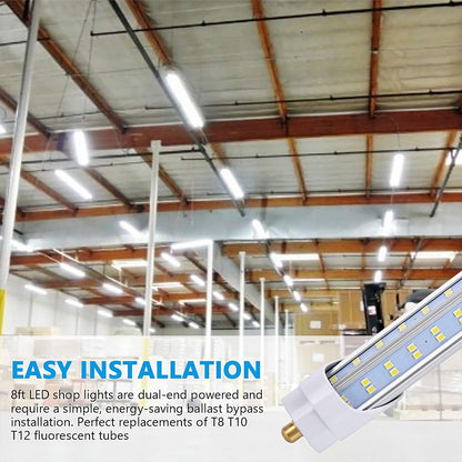 (Pack of 10 8 Foot LED Bulbs,150W 18800lm 6000K, Super Bright, T8 T10 T12 LED Tube Lights, FA8 Single Pin LED Lights, Clear Cover, V Shaped,to Replace Fluorescent Light Bulb