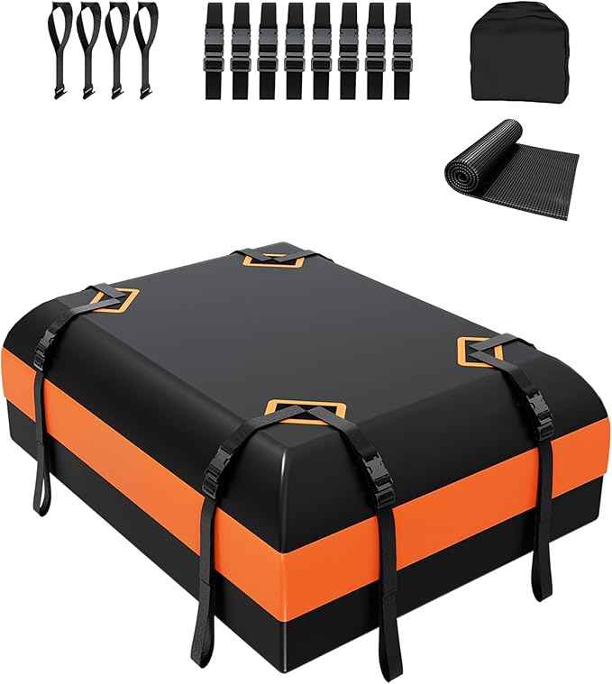 DEEAGLE Rooftop Cargo Carrier 15 Cubic Feet – Car Roof Cargo Bag for Vehicles Without Roof Rack – Waterproof Soft Car Top Carrier with Non-Slip Mat, 4 Door Hooks & 8 Reinforced Straps