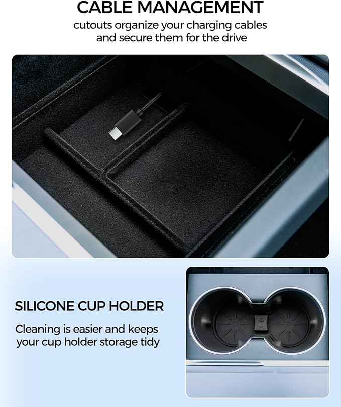 KYX 2024 2025 Tesla Model 3 Highland & 2025 New Model Y Center Console Organizer | Dual-Layer Sliding Storage Box, 5-Piece Set - Black | Not Compatible with Older Model Y 2021-2025