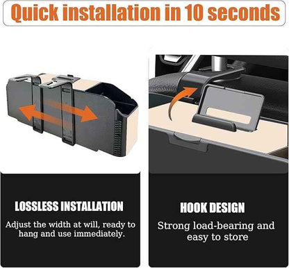 Back Seat Car Organizer,5 in 1 Multifunctional Car Back Seat Storage Box with Trash Can Drink Cup Holder Tissue Box, for Hold Phone,Snacks, Drinks, Handbag-Beige