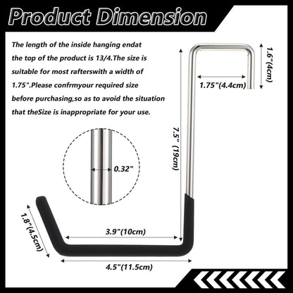 Rafter Hanger Hook, Large S Hooks for Hanging, Ladder Hanger, Bike Hooks, Garage Storage Organizer, Black 8PC