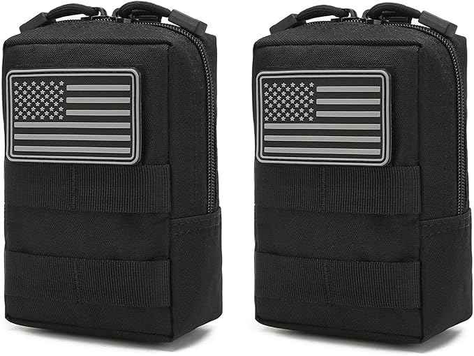 Tactical Car Seat Back Organizer Set Upgraded Tactical Molle Seatback Cover Protector Universal Fit Vehicles Truck MPV Pickup (Black with 2 Pouches)