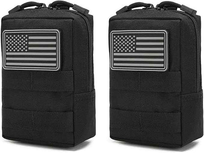 Tactical Car Seat Back Organizer Set Upgraded Tactical Molle Seatback Cover Protector Universal Fit Vehicles Truck MPV Pickup (Black with 2 Pouches)