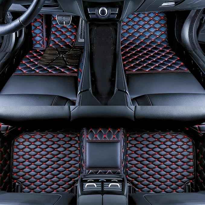 Yaruicar Custom Car Floor Mats for 2002-2026 Cadillac ATS CTS CT6 DTS Escalade Lyriq GT4 Optiq SRX SLS XT4 XT5 XT6 XTS Car Full Coverage Non-Slip Floor Liners (Black Red)