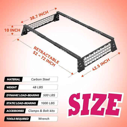 Truck Bed Adjustable Cross Bars with Molle Panels for T-Slot Retract Cover, Wide Width Adjustment for All Pickup Trucks, 95031A