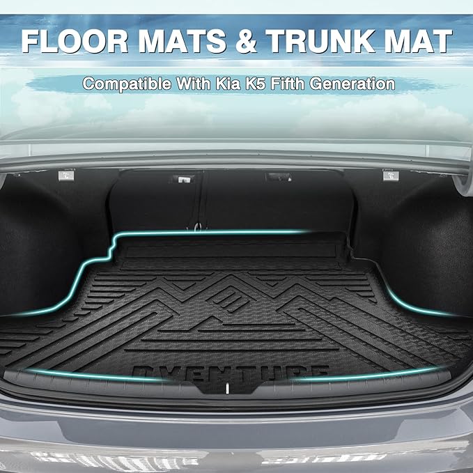 Mixsuper Liner Cargo Liner Floor Mats for Hyundai Sonata 2020-2026 (Only Fit FWD & Gas) / Kia K5 2021-2026 (Only Fit FWD), All Weather Trunk Mat and 2 Row Floor Liners Set Black