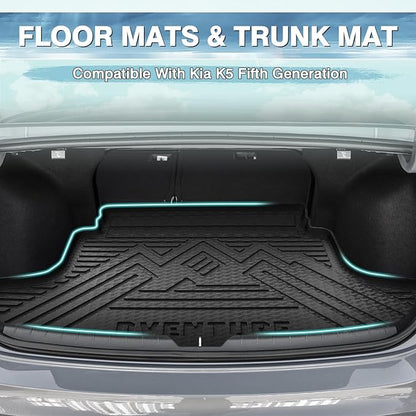 Mixsuper Liner Cargo Liner Floor Mats for Hyundai Sonata 2020-2026 (Only Fit FWD & Gas) / Kia K5 2021-2026 (Only Fit FWD), All Weather Trunk Mat and 2 Row Floor Liners Set Black