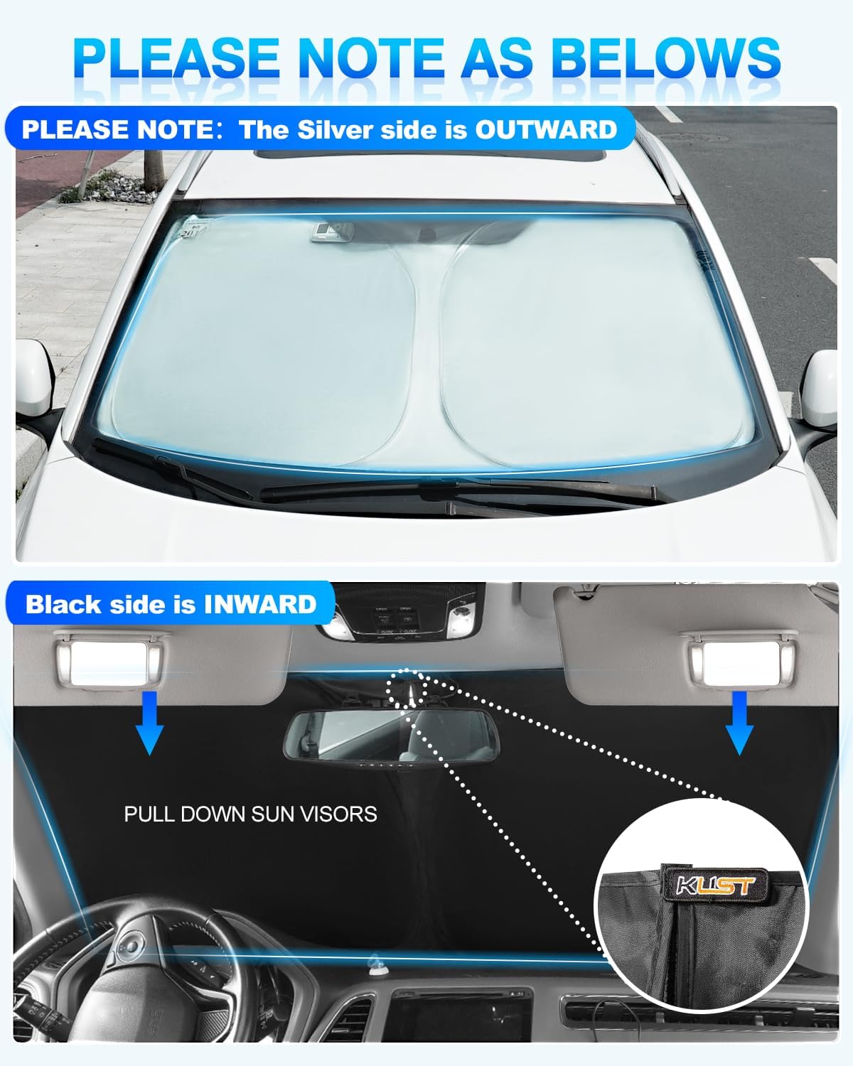 KUST Windshield Sun Shade for Nissan Leaf 2011-2017 Window Shade Sun Visor Cover Foldable Blocks UV Rays Keep Your Car Cooler