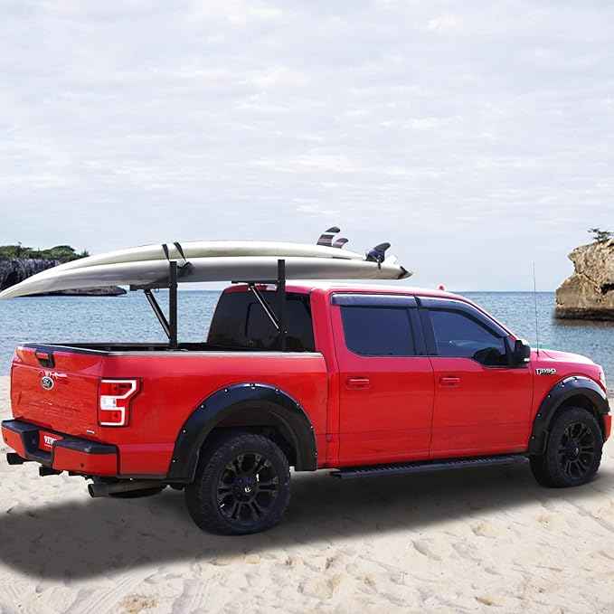 VEVOR Truck Rack, 19-34inch Extendable Truck Ladder Rack, 38.6"-43.6" Adjustable Height, 250 lbs Capacity Steel Ladder Rack for Truck, Heavy Duty Truck Bed Rack for Kayak, Surfboard, Lumber, Ladder