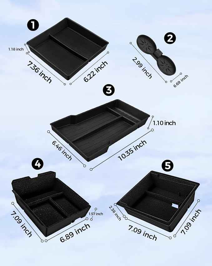 KYX 2024 2025 Tesla Model 3 Highland & 2025 New Model Y Center Console Organizer | Dual-Layer Sliding Storage Box, 5-Piece Set - Black | Not Compatible with Older Model Y 2021-2025