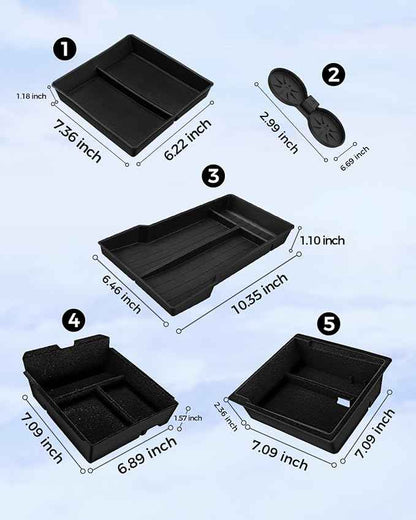 KYX 2024 2025 Tesla Model 3 Highland & 2025 New Model Y Center Console Organizer | Dual-Layer Sliding Storage Box, 5-Piece Set - Black | Not Compatible with Older Model Y 2021-2025