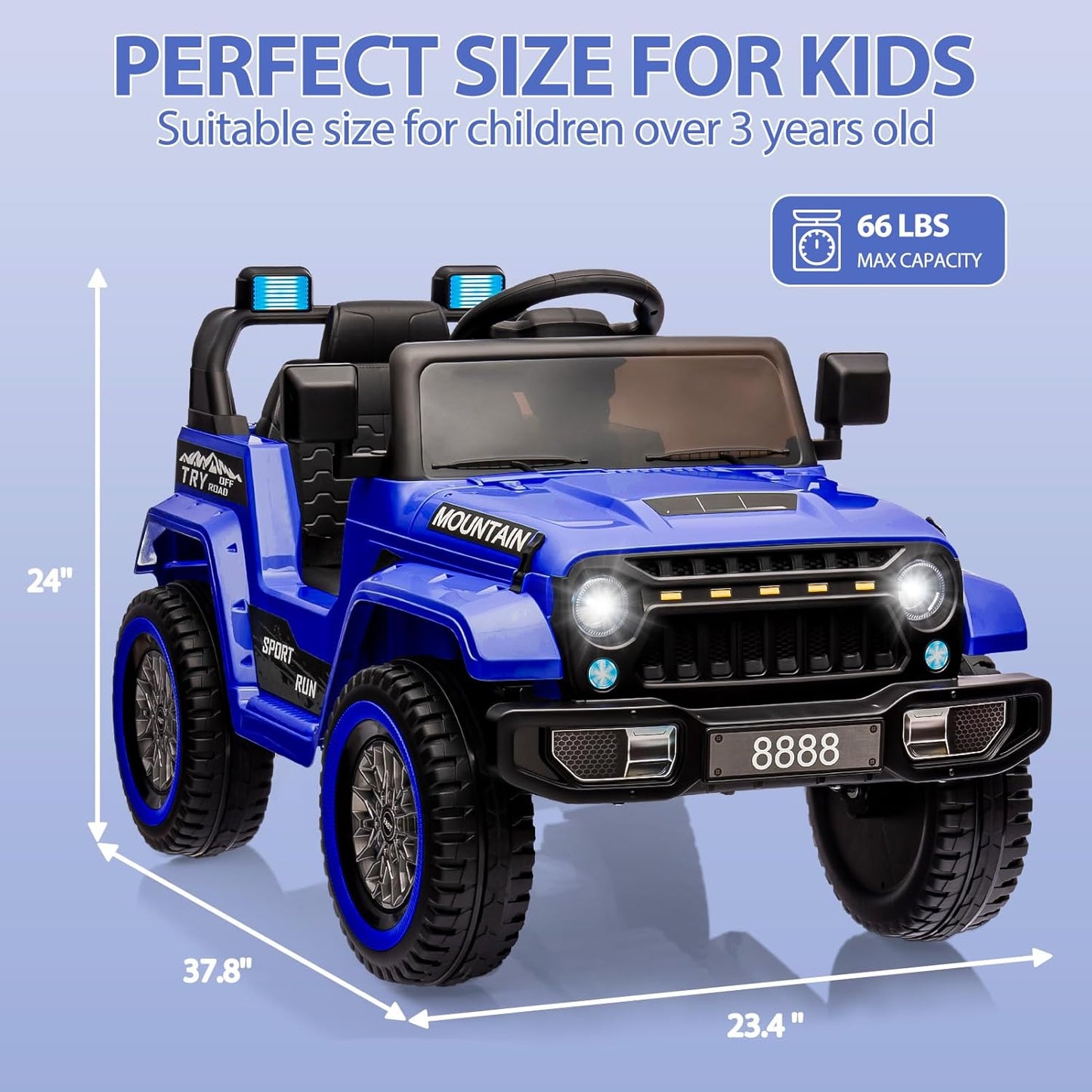 12V Kids Ride On Truck Car, Battery Powered Electric Vehicles with Remote Control, Spring Suspensions, 3 Speeds, LED Lights, Music, MP3, Ride On Toy Car for Children Toddles Boys Girls, Dark Blue - AutoBay