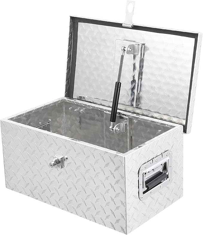 20 Inch Heavy Duty Aluminum Diamond Plate Tool Box Pick Up Truck Bed RV Trailer Toolbox Waterproof Square Storage Organizer with Side Handle, Lock and Keys -20"x 12"x 10", Silver