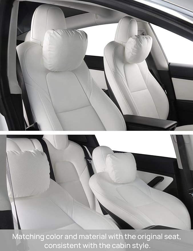 TPARTS Leather Headrest Neck Pillow for All Tesla Model Y/X/3/S(Includes Model Y Juniper 2026 2025 & Model 3 Highland 2024-2026) Accessories, Car Neck Pillow for Traveling (1pc White)
