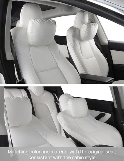 TPARTS Leather Headrest Neck Pillow for All Tesla Model Y/X/3/S(Includes Model Y Juniper 2026 2025 & Model 3 Highland 2024-2026) Accessories, Car Neck Pillow for Traveling (1pc White)