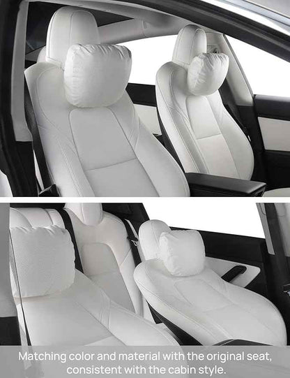 TPARTS Leather Headrest Neck Pillow for Tesla Model Y/X/3/S (Includes Model Y Juniper 2026 2025 & Model 3 Highland 2024-2026) Interior Accessories Car Neck Pillow for Traveling (Set of 2 White)