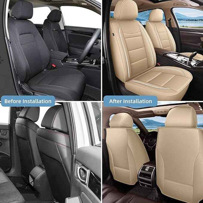 YORKNEIC Front Set Seat Covers Fit for Ford Explorer 2004-2025 2026: Faux Leather Car Seat Covers - Waterproof Car Seat Protector(Beige)