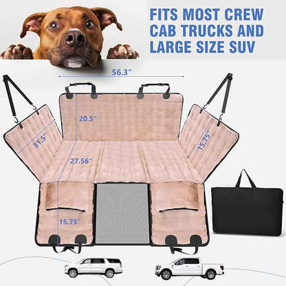 Plush Truck Back Seat Extender for Dogs Hard Bottom Furry Fuzzy Car Seat Cover for Dogs Backseat Soft Dog Hammock for Crew Cab Truck