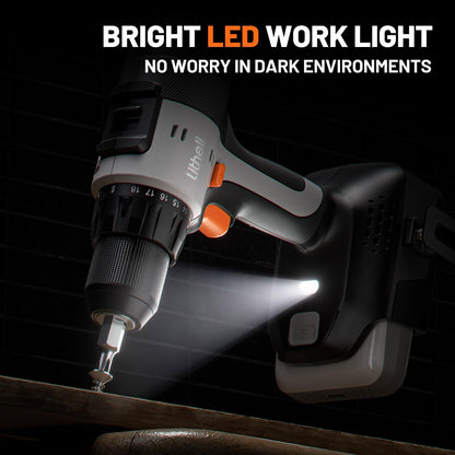 Litheli 20V Cordless Drill Driver Set, Electric Power Drill with 2 Variable Speed Settings, 1/2 Inch Keyless Chuck, 21+1 Clutch Settings with Maximum Torque of 443 In-lbs (Charger not Included)
