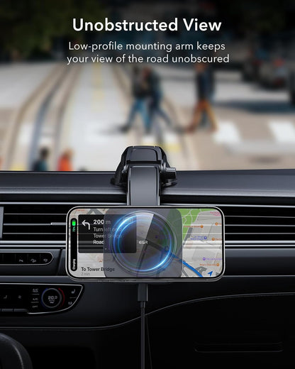 ESR for Qi2 15W MagSafe Car Mount Charger, Qi2-Certified MagSafe Car Charger, Dashboard Magnetic Wireless Charging Mount, for iPhone 16/15/14/13/12, Galaxy S25, Fast Charging, Car Accessories,Black