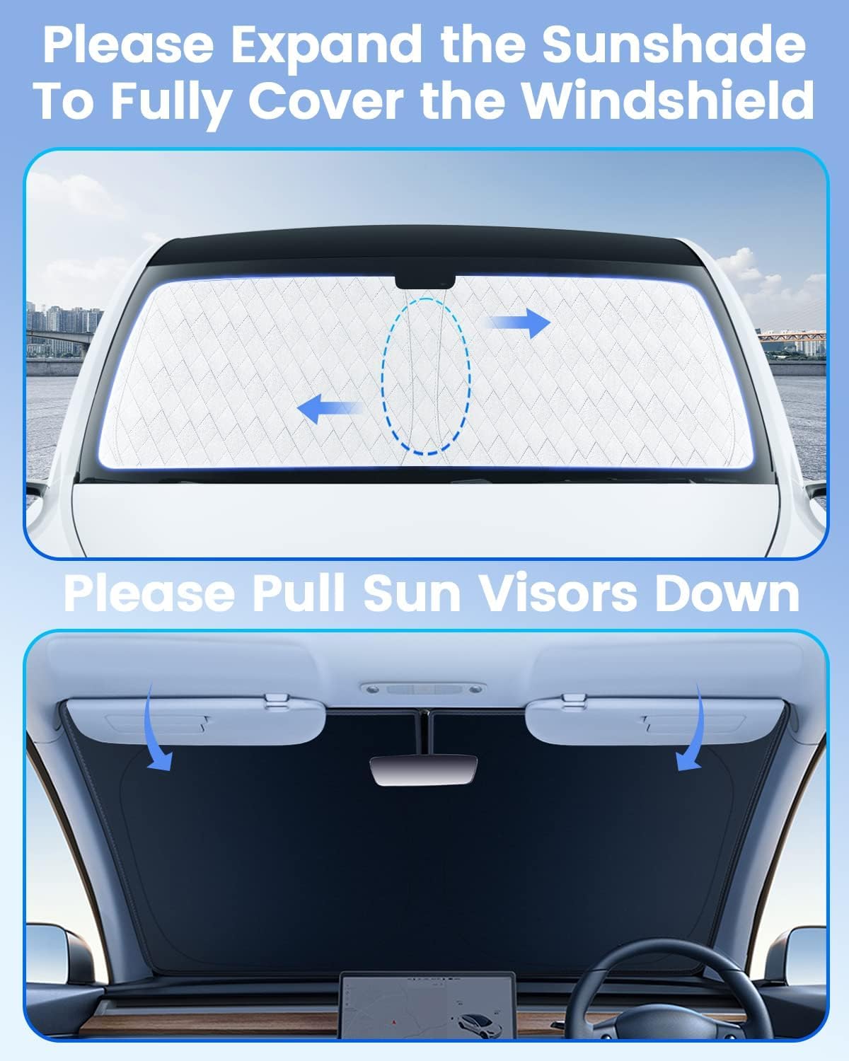 KUST Windshield Sun Shade Custom Fit for Jeep Grand Cherokee L 2021 2022-2024 2025 2026 Sun Shade Front Windshield Sun Visor Foldable Thicker 5-Layer Block Heat and Sun UV Rays