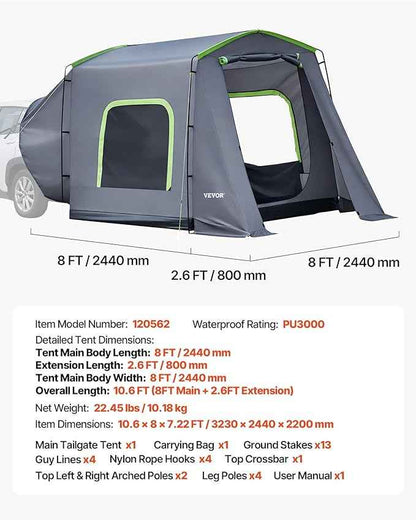VEVOR SUV and Pickup Truck Camping Tents, Waterproof Double Layer Design with Carry Bag, Accommodates 2-9 Persons for Outdoor Activities