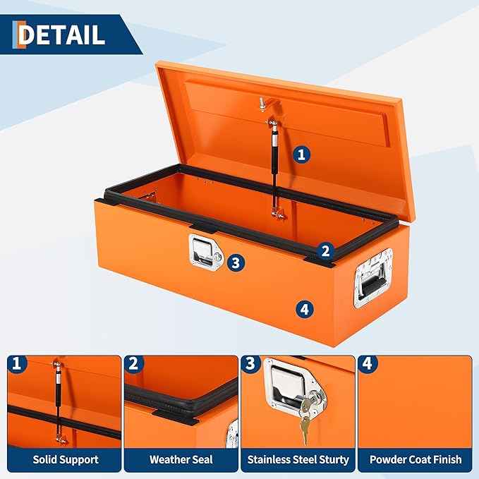 Steel Truck Bed Tool Box, Heavy Duty Waterproof Metal Toolbox Organizer with Lock and Key, Trailer Tool Box for Truck, Pickup, RV, Trailer