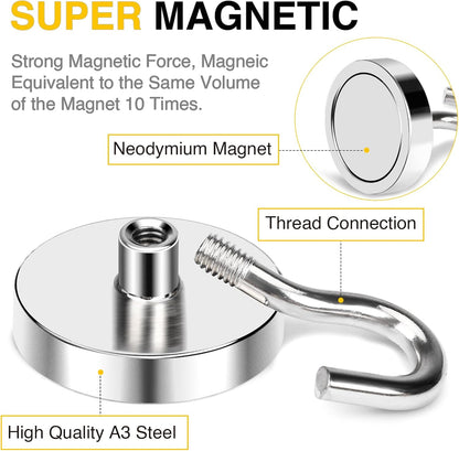 DIYMAG Magnetic Hooks,110 lb Heavy Duty Strong Magnet with Hook for Hanging Rare Earth Neodymium Magnet for Fridge Kitchen Cruise Grill Garage and Storage 12 Packs
