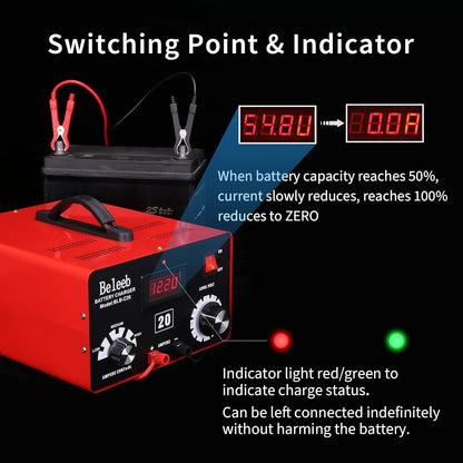 C20 Adjustable Battery Charger 12V 24V 36V 48V, 12A Pulses of High-Voltage Battery Desulfator Maintainer with Smart Chip for Lead-Acid LiFePO4 Lithium Batteries BLB-C20