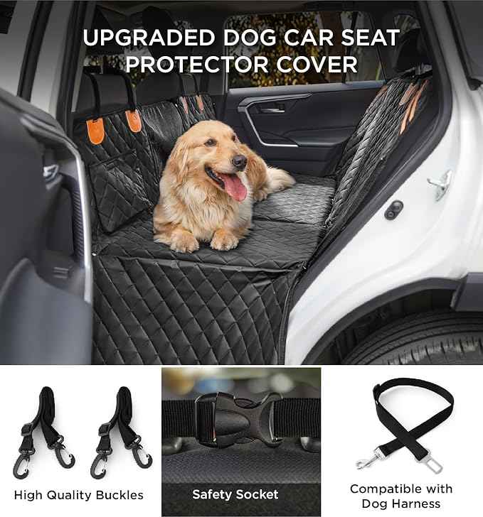 MADE 4 PETS Dog Car Seat Cover for Back Seat - Back Seat Extender for Dogs, Holds 400lbs, Waterproof & Non-Slip Dog Hammock for Car, 8-Layer Hard Bottom with PE Foam, Easy to Install & Clean