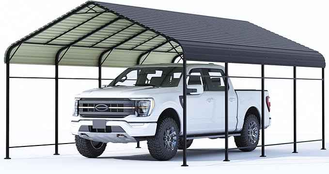 Patiowell 12'x20' Metal Carport, Heavy Duty Carport Canopy with Reinforced Frame and Galvanized Steel Roof, All-Weather Outdoor Car Shelter for Car, Truck, Boat and Tractor, Black