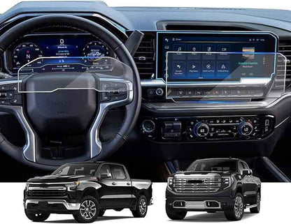 2 Pack Tempered Glass Screen Protector for Chevrolet Silverado 1500 & GMC Sierra 1500 2022-2026,13.4"+12.3" Film For Chevy 2500HD 3500HD 2026 2025 2024 2023 2022 Accessories - No Knob Screen