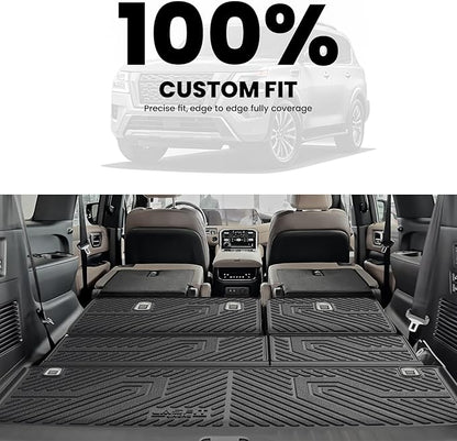 LASFIT Cargo Mat & Backrest Mats for Nissan Armada/Infiniti QX80 2025-2026 7/8 Seats, All Weather TPE Custom Fit Easy Clean Durable No-Curling Trunk Mat for Armada & QX80 2025-2026, Black