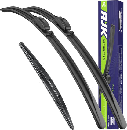 AJK Front Windshield Wiper for Jeep Wrangler 2018 2019 2020 2021 2022 2023 2024, Original Equipment Back Window Wipers Blades, Conventional, Vehicle Specific Fit, Pack of 3