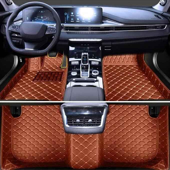 MAEVEN Customized Leather car Floor mats Suitable for 99% of car Models All-Weather Protection Waterproof Anti Slip Men's Women's car Liners (Brown)