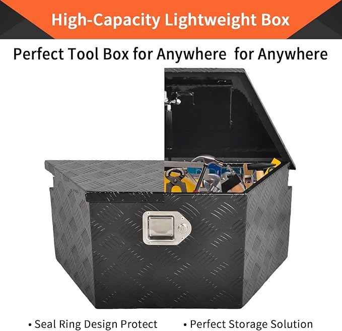 26 Inch Aluminum Trailer Tongue Tool Box 5 Bar Tread Wide Utility ToolBox for Pick Up Truck RV Storage Organizer Tool Box with Lock and Keys - 26"X13.3"X12" Black