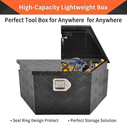 26 Inch Aluminum Trailer Tongue Tool Box 5 Bar Tread Wide Utility ToolBox for Pick Up Truck RV Storage Organizer Tool Box with Lock and Keys - 26"X13.3"X12" Black