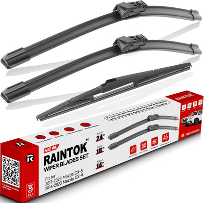 Windshield Wiper Blades Replacement for Mazda CX-5 CX-9 2017 2018 2019 2020 2021 2022 2023 CX5 CX9 Original Factory Quality Front Rear Wipers Blade Set for My Car - 24" 18" 14" (Pack of 3)