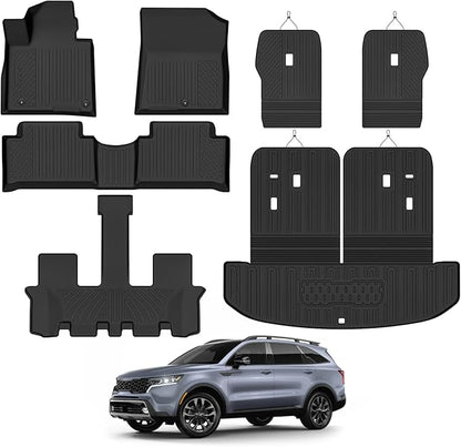 Custom Fit Floor Mats for Kia Sorento 6 Seats/Captain Seat Gas (Not for Hybrid) 2021-2026, All Weather TPE Floor Liners & Trunk Mat & Backrest Protectors, Odorless Full Set Interior Accessories