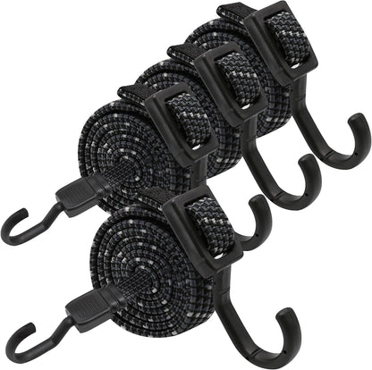 Bungee Cords with Hooks Heavy Duty, Flat Adjustable Bungee Cords with Hooks 40 Inch, Reflective Rubber Black Bungee Straps with Buckle Hooks for Outdoor, Camping, Tarps, Bike Racks, Tents, Black