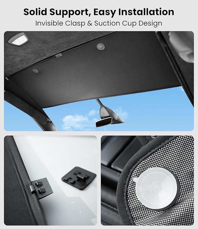 2025 Tesla Model X Accessories Sunshade Roof [No Gaps, Never Sag] 3PCS Front Roof Glass Sun Shade for Model X 2020-2025, Tesla Must Have Accessories 2025 - Black