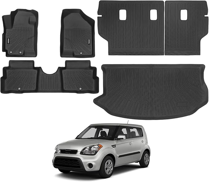 Custom Fit Floor Mats for Kia Soul 2010-2013, All Weather TPE Floor Liners with Trunk Mat & Backrest Protectors, Odorless Full Set Interior Accessories