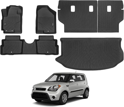 Custom Fit Floor Mats for Kia Soul 2010-2013, All Weather TPE Floor Liners with Trunk Mat & Backrest Protectors, Odorless Full Set Interior Accessories