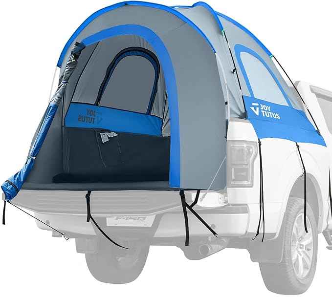 JOYTUTUS Truck Tent, Portable Truck Bed Tent for 5.5'-5.8' with Rainfly, Truck Tent with Fiberglass Pole, Waterproof PU2000mm Double Layer for 2 Person - Blue