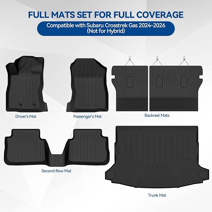 Custom Fit Floor Mats for Subaru Crosstrek Gas 2024-2026(Not for Hybrid), All Weather TPE Floor Liners with Trunk Mat & Backrest Protectors, Odorless Full Set Interior Accessories